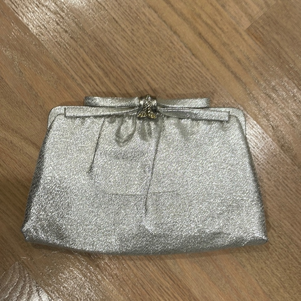 Vintage silver lame frame handbag